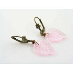 Pink Leaf Antique Brass Earrings