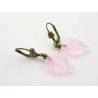 Pink Leaf Earrings, Antique Brass