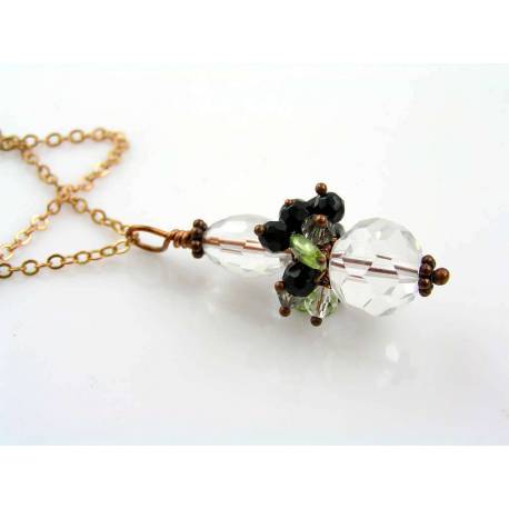 Rock Quartz, Onyx and Peridot Pendant Necklace