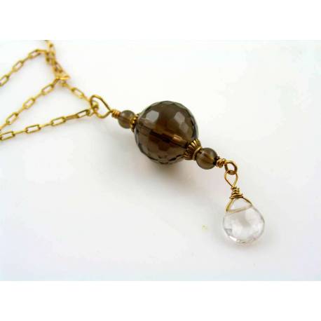 Smokey Quartz and Rock Quartz Pendant Necklace