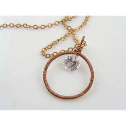 Wire Wrapped Frame Pendant with 2ct Cubic Zirconia, Necklace
