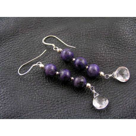 Sugilite and Rock Quartz Sterling Earrings