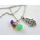 Hamsa Charm Necklace with Amethyst, Opal Chalcedony and Quartz