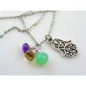 Hamsa Charm Necklace with Amethyst, Opal Chalcedony and Quartz