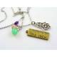 Hamsa Charm Necklace with Amethyst, Opal Chalcedony and Quartz