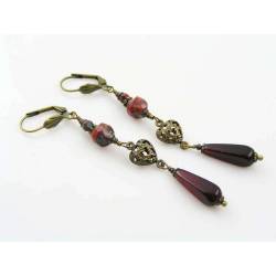 Long Red Earrings, Czech Glass Beads
