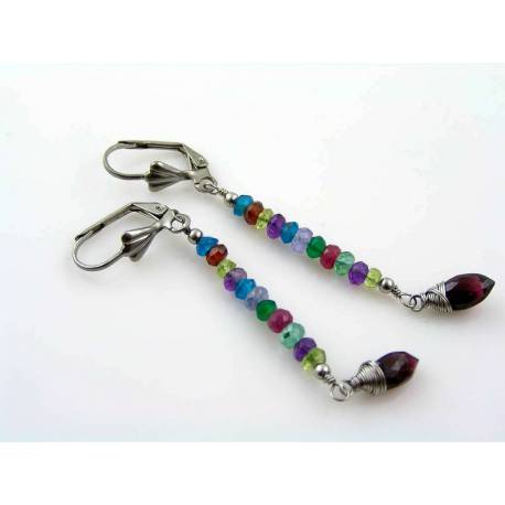 Ruby, Apatite, Garnet, Peridot and Amethyst Earrings