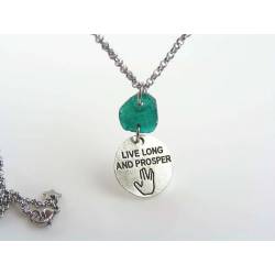 'Live long and prosper' - Startrek Quote Necklace with Ancient Glass Piece