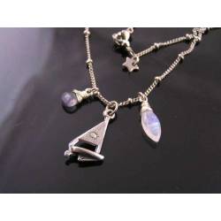 Sail Boat Charm Necklace, Moonstone and Iolite