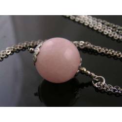 Large Rose Quartz Sphere Necklace, Long