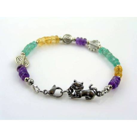 Cat Bracelet with Amethyst, Citrine and Apatite