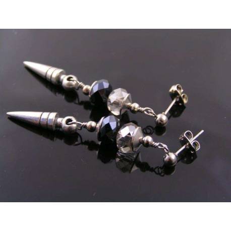 Ear Studs with Crystals and Spike Drops