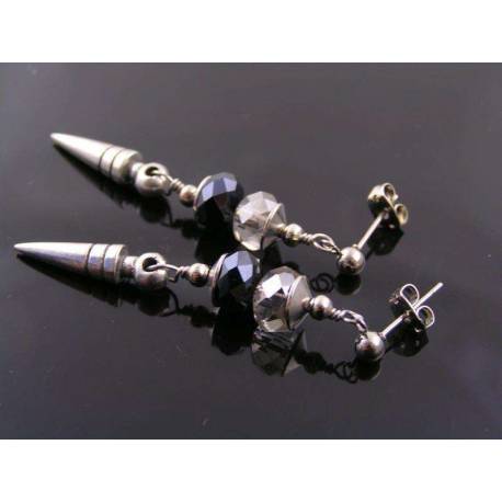 Ear Studs with Crystals and Spike Drops