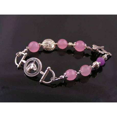 Horse Bracelet with Pink Jade