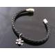 Black Leather Bracelet with Skull Charm