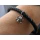 Black Leather Bracelet with Skull Charm