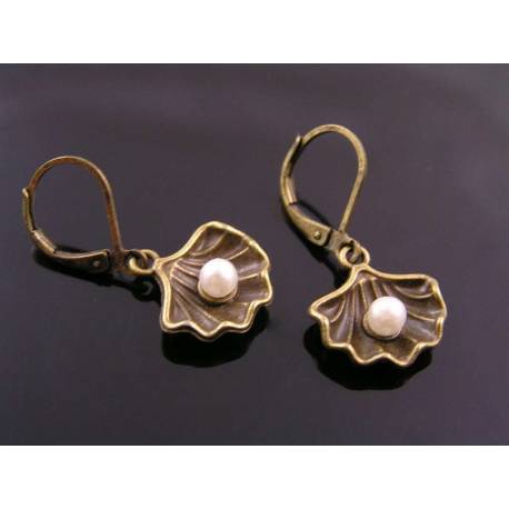 Pearl Earrings with Shell Charm