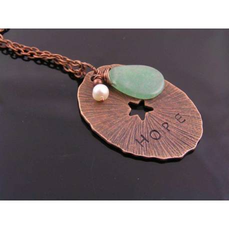 Hope Necklace with Green Aventurine and Pearl Charm