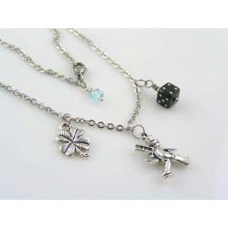 Good Luck Necklace with Birthstone, Chimney Sweeper and Dice Charm