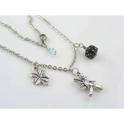 Good Luck Necklace with Birthstone, Chimney Sweeper and Dice Charm