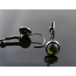 Olive Green Cabochon Earrings in Gunmetal