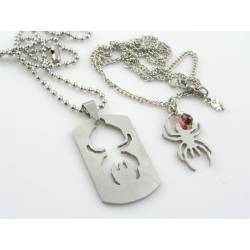 Matching Couple Necklace, Spider with Dog Tag and Garnet