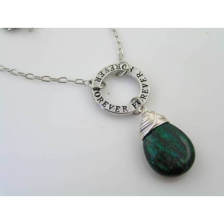 Large Azurite and Malachite Inspirational Necklace, Forever