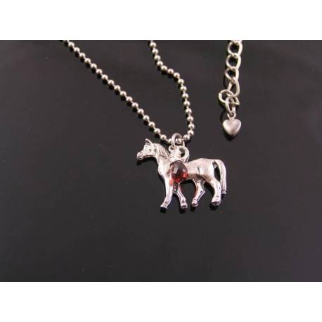 Horse Charm Necklace with Garnet