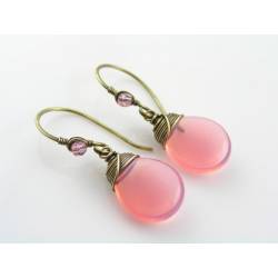 Wire Wrapped Pink Opal Earrings