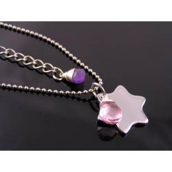 Personalized Initial Star Necklace with Pink Quartz and Amethyst