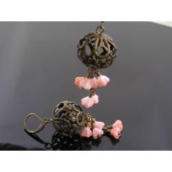 Filigree and Pink Flower Earrings