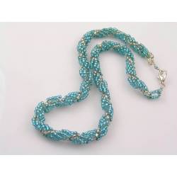 Seed Bead Spiral Necklace, Blue and Silver