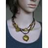 3 Strand Seed Bead and Gold Foiled Lampwork Necklace