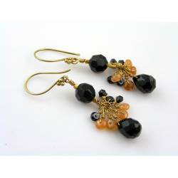 Spinel, Onyx and Mandarin Garnet Earrings