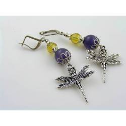 Dragonfly Earrings, Cat's Eye Beads