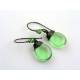 Large Green Czech Drop Earrings, Wire Wrapped Ear Wires