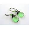 Large Green Czech Drop Earrings, Wire Wrapped Ear Wires