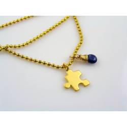 Tiny Puzzle Charm Necklace with Wire Wrapped Blue Sapphire