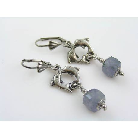 Dolphin Earrings with Iolite Gemstones