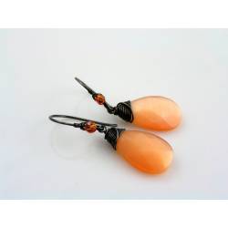 Peach Cat's Eye Wire Wrapped Earrings