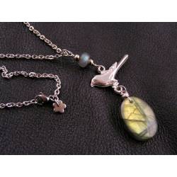 Labradorite and Bird Charm Necklace