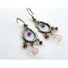 Oxidized Silver Chandelier Earrings with Rose Quartz, Garnet and Amethyst