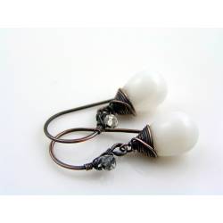 Wire Wrapped White Drop Earrings