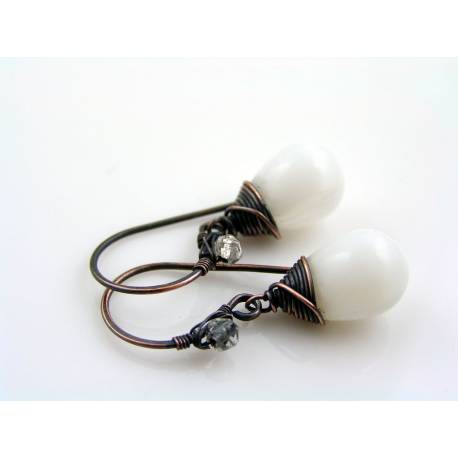 Wire Wrapped White Drop Earrings