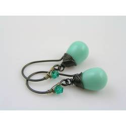 Smooth Turquoise Earrings, Czech Glass Teardrops