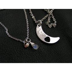 Matching Necklace Set with Heart and Moon Pendant, Moonstone