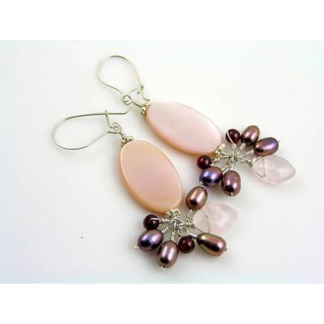 Mother of Pearl and Rose Quartz Earrings