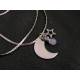 Rainbow Moonstone, Moon and Star Charm Necklace