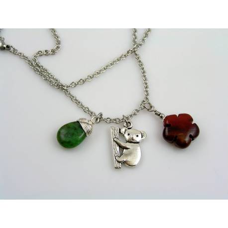 Australian Necklace with Koala Charm, Mookaite and Chrysoprase