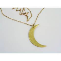 Long Golden Crescent Moon Necklace